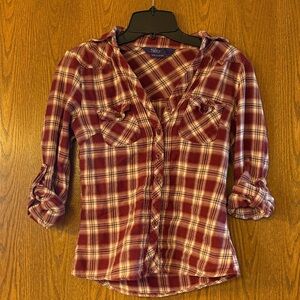 Miley Cyrus & Max Azria Burgundy Plaid Shirt